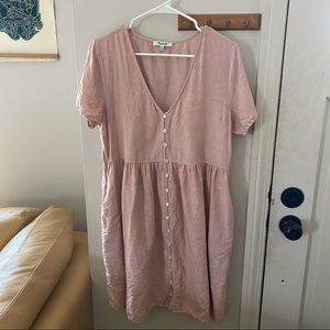 Madewell Linen-blend V-neck Button-front Mini Dress